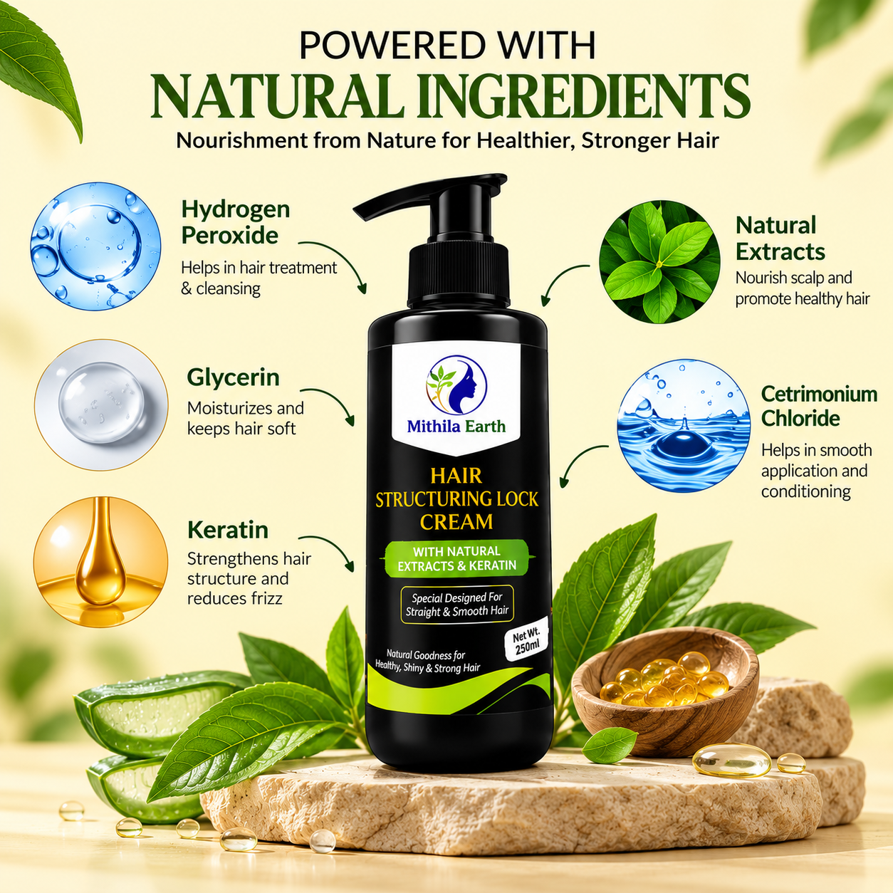 Hair Structuring Lock Cream With Natural Extracts & keratin