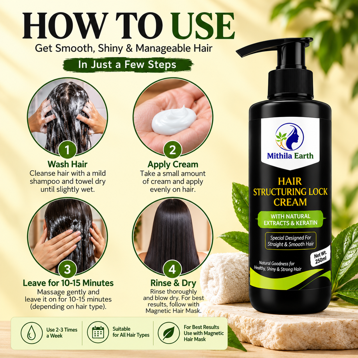 Hair Structuring Lock Cream With Natural Extracts & keratin
